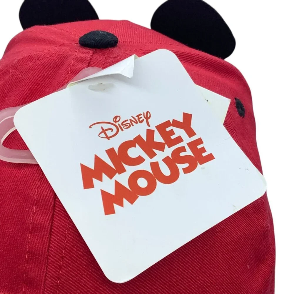 Disney Mickey Mouse Red Black Kids Baseball Cap 3D Ears Adjustable Strap NEW NWT